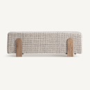 Banc ou pied de lit en laine beige et bois