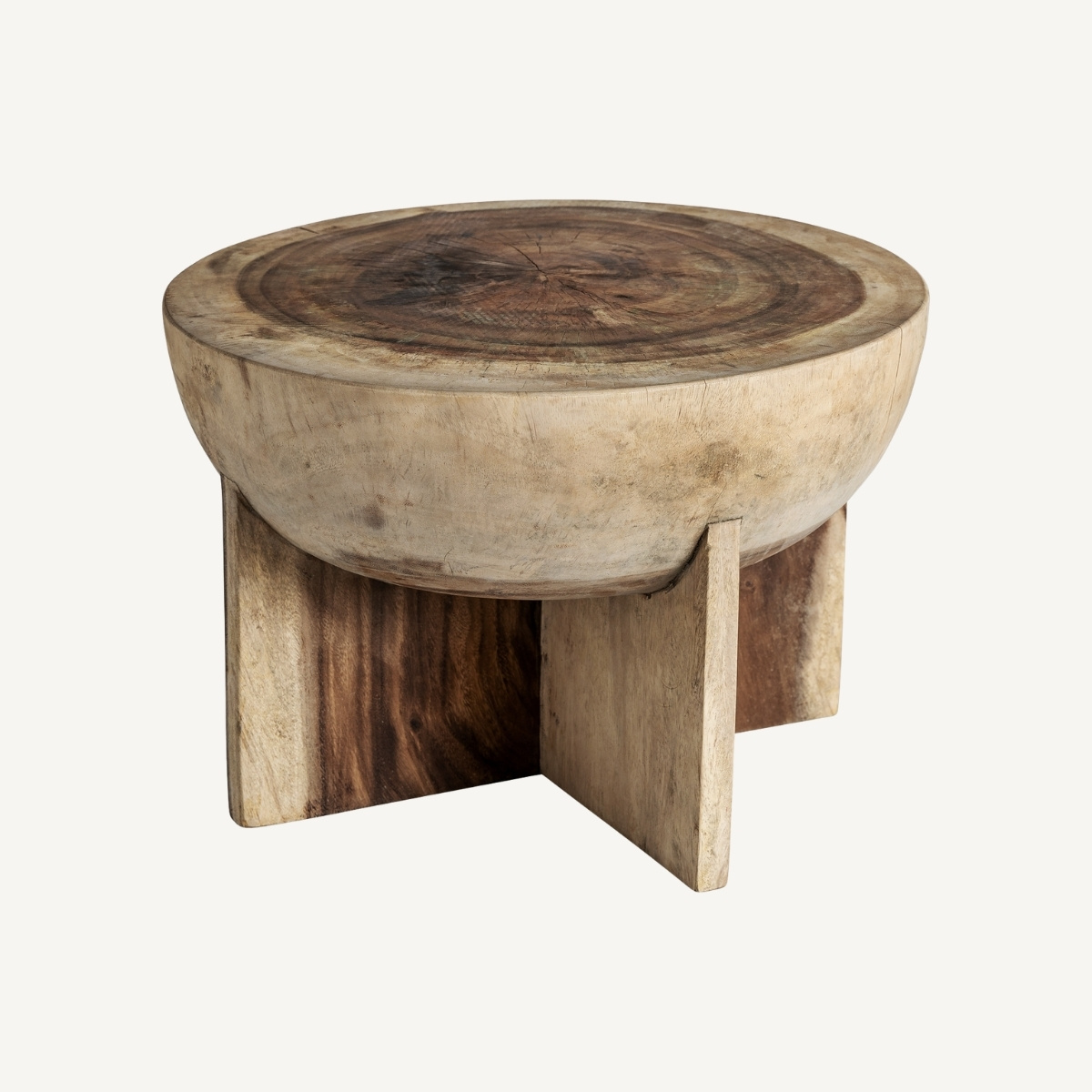 table basse ronde moderne en bois de suar tropical
