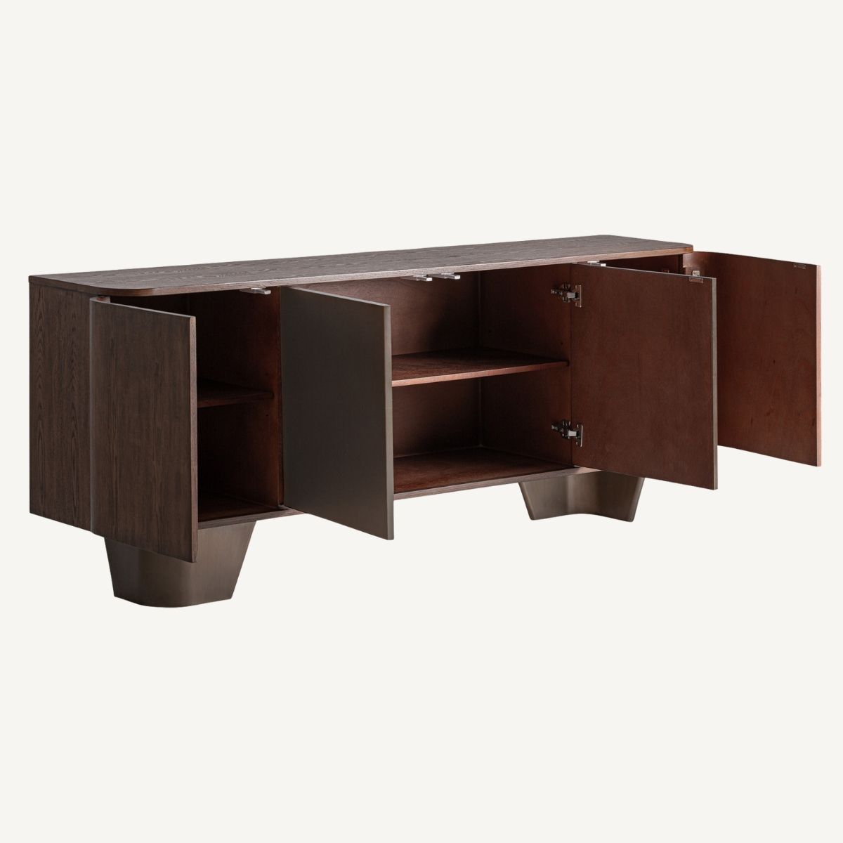 Buffet bois d'orme plaqué et métal bronze
