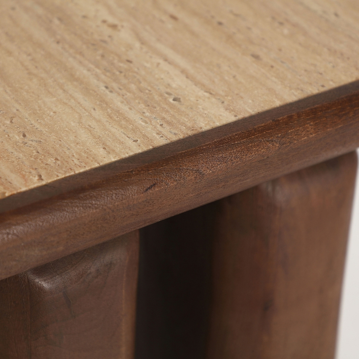 Table d'appoint bois de manguier et travertin – Image 4