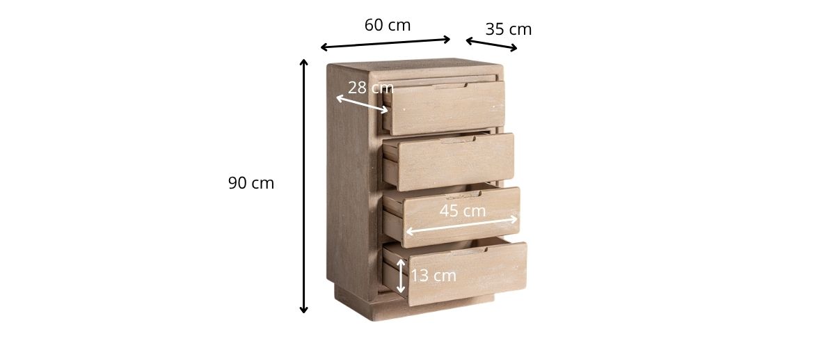 Dimensions du chiffonnier en bois