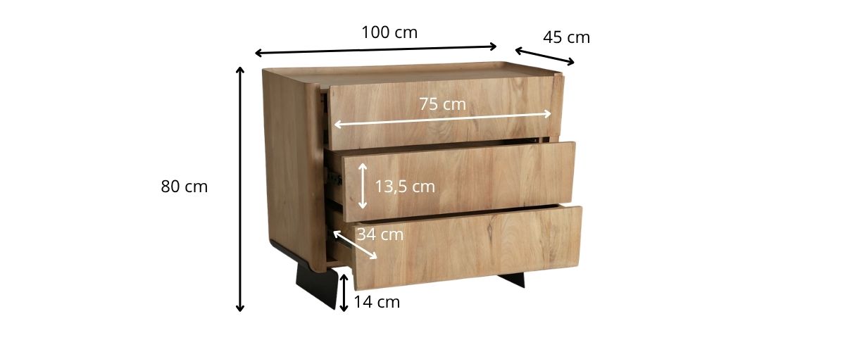 Dimensions de la commode en bois clair