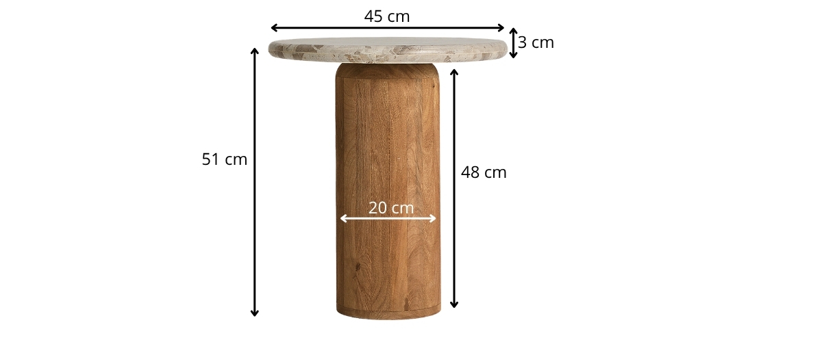dimensions table d'appoint ronde bois et marbre