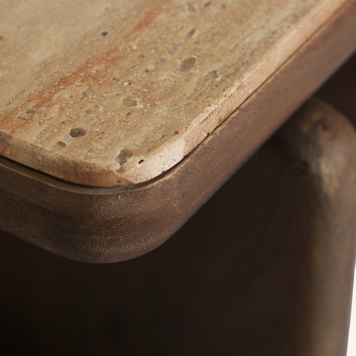 Table basse bois de manguier et travertin – Image 3