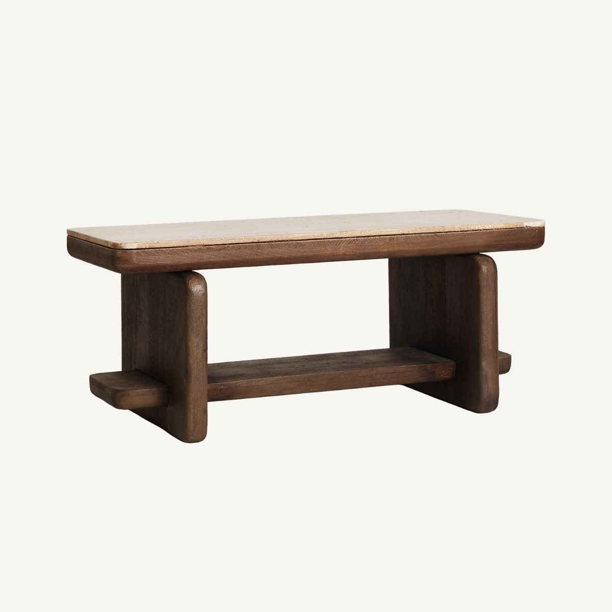 Table basse moderne bois foncé et travertin