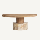 table basse moderne en bois massif et pied en marbre beige 90 cm