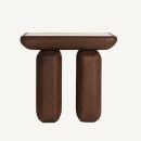 Table d'appoint en manguier foncé et travertin beige