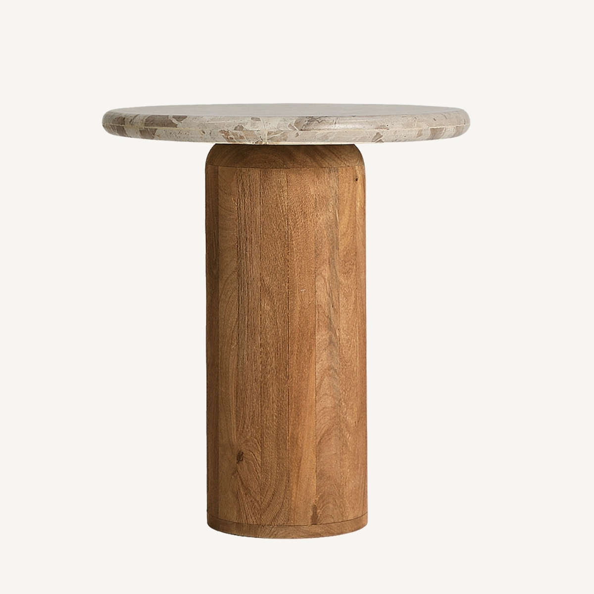 Table d'appoint ronde moderne en marbre beige et bois naturel