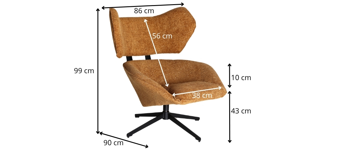 dimensions détaillées fauteuil en tissu bouclé ocré