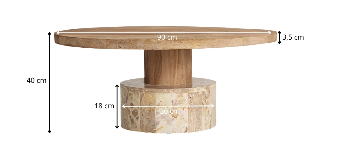 dimensions table basse ronde bois et marbre