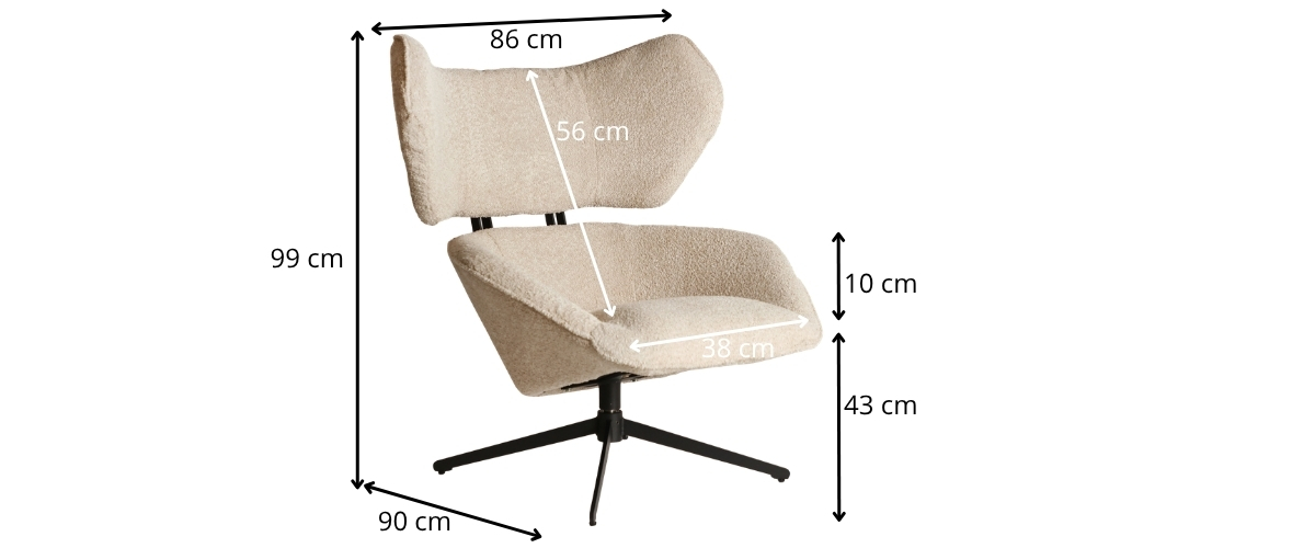 dimensions détaillées fauteuil tissu bouclé