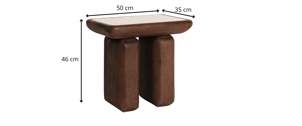 dimensions table d'appoint bois et travertin
