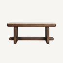 Table basse en bois massif de manguier et plateau en travertin beige