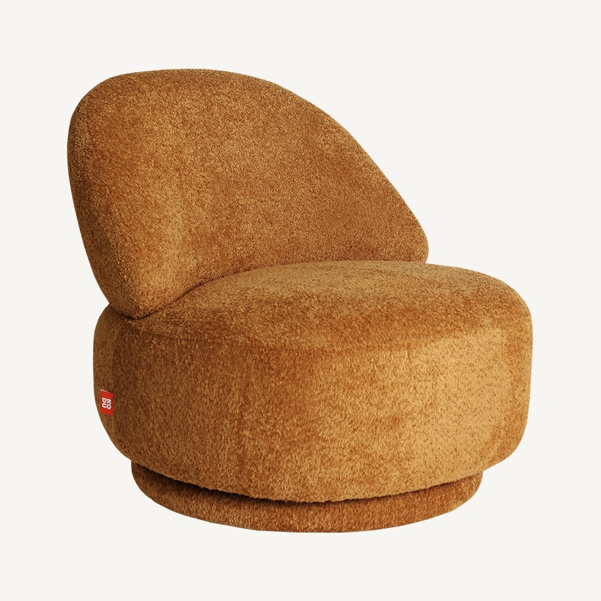 Fauteuil salon rotatif en tissu bouclé ocre