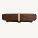 meuble tv contemporain bois foncé moka et travertin