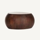 Table basse moderne en bois foncé et plateau en travertin beige