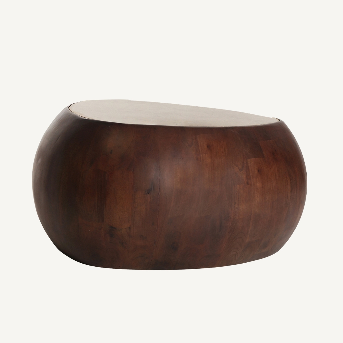Grande table basse en bois foncé et travertin 75 cm