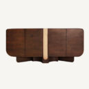 buffet bois de manguier foncé et insert en travertin beige
