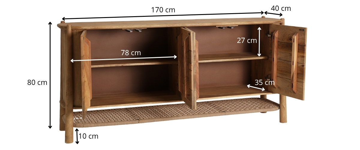 dimensions détaillées buffet en bois