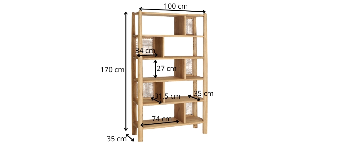 dimensions détaillées bibliothèque en bois massif