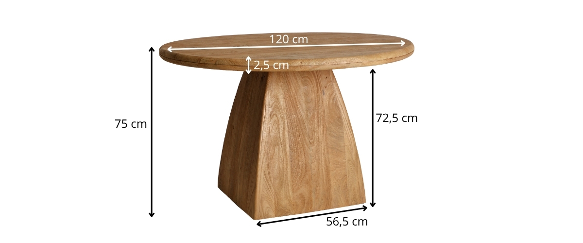dimensions table de repas ronde en bois massif