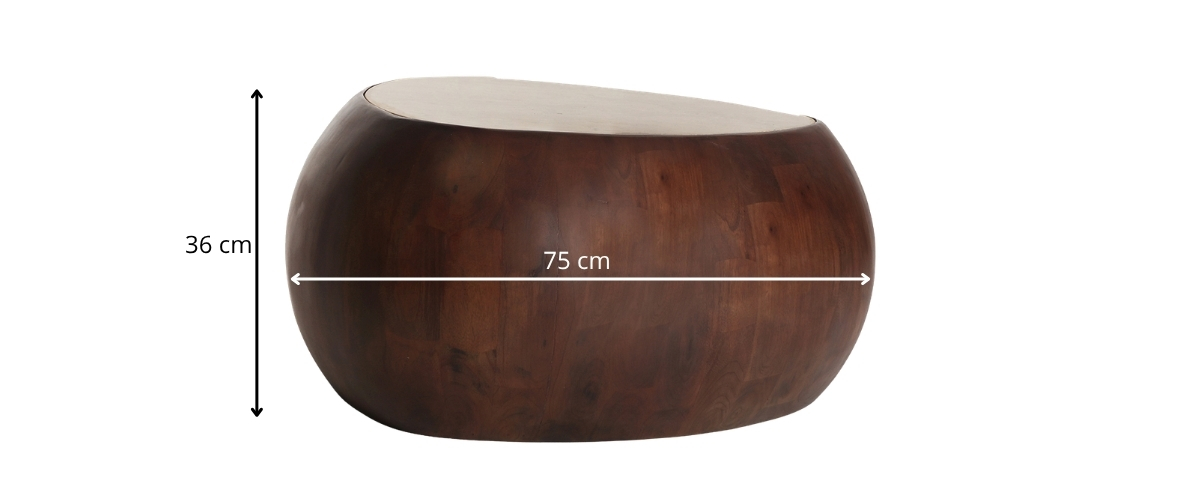 dimensions table basse bois foncé et travertin