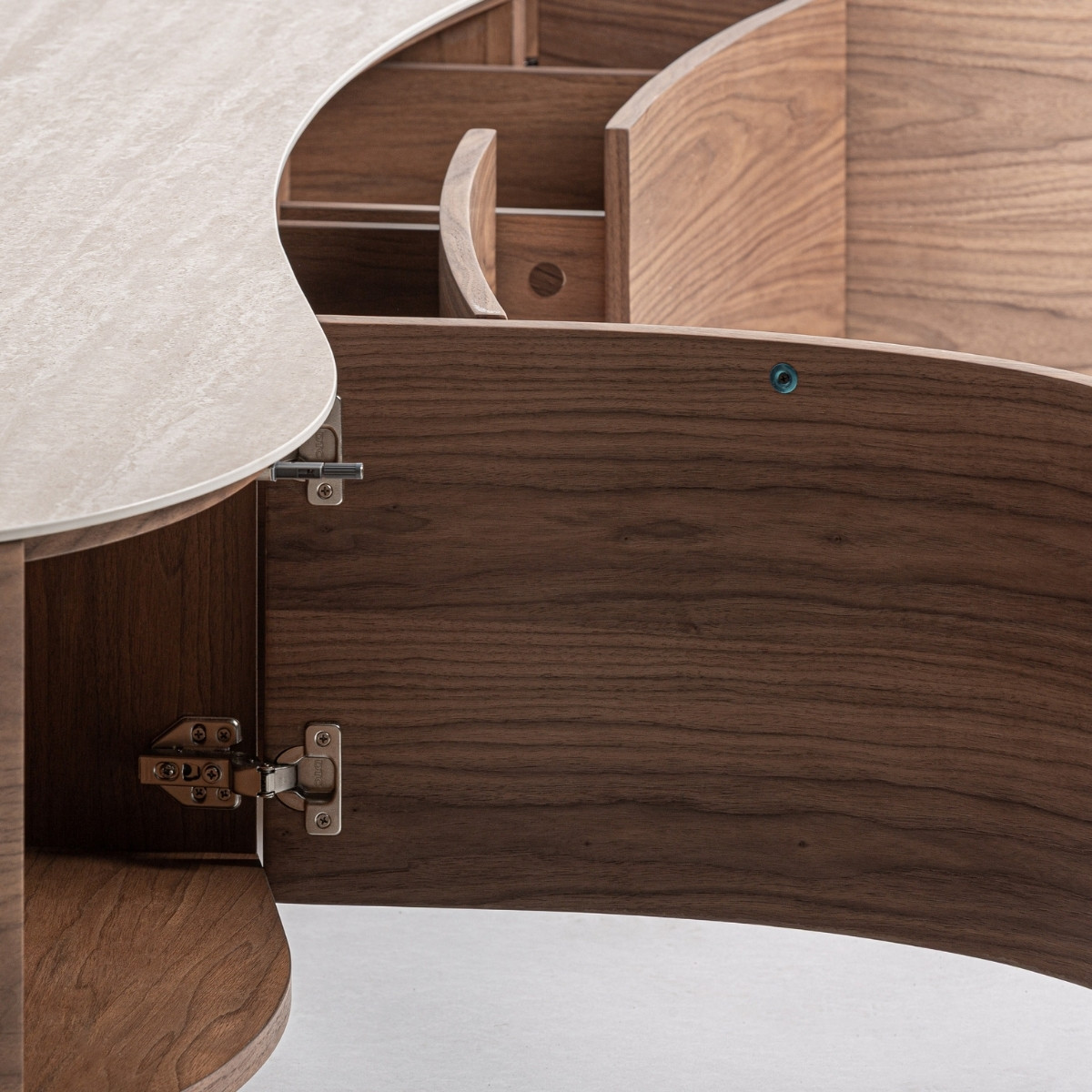 Meuble TV travertin beige et bois foncé – Image 4