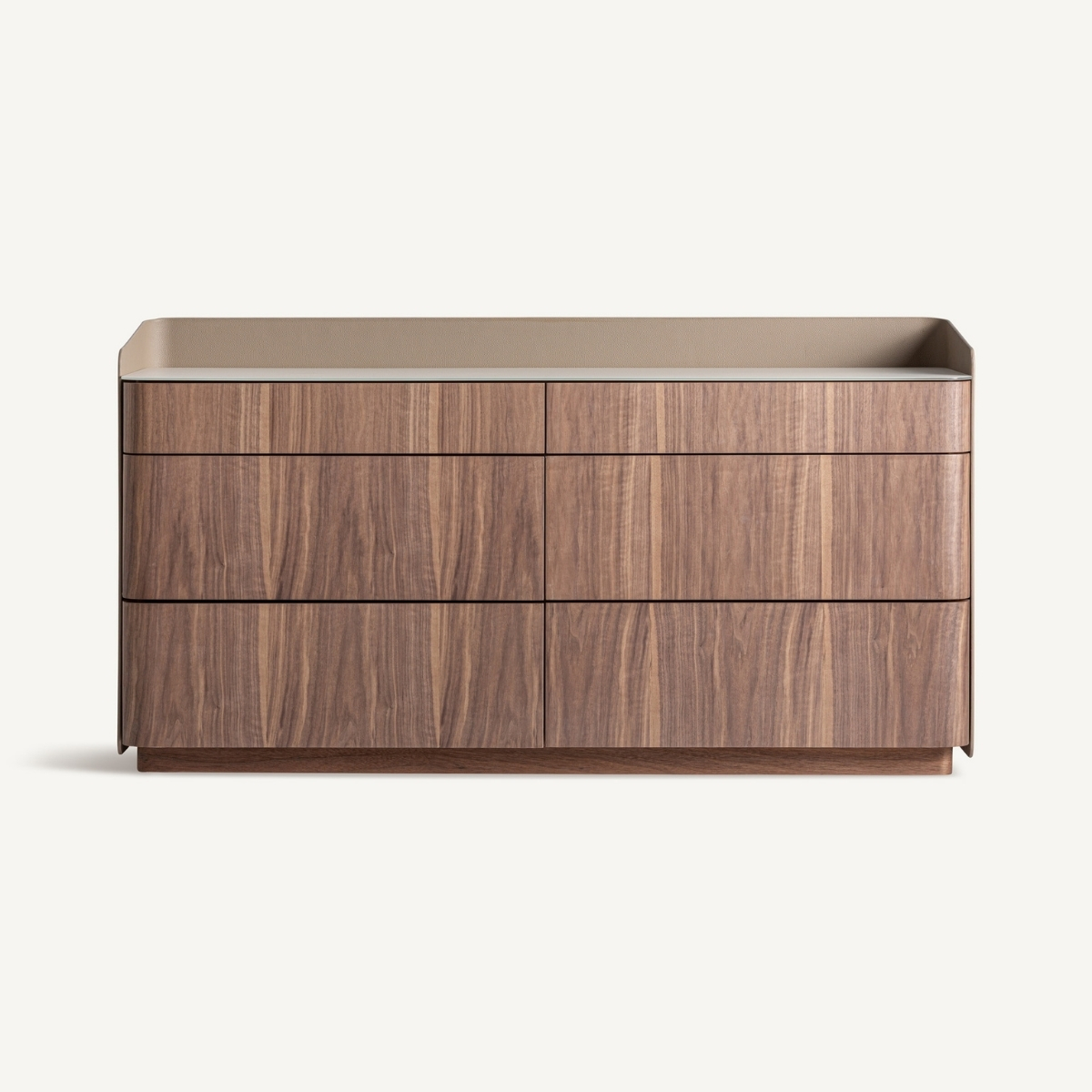 Commode haut de gamme 140 cm en verre placage et simili cuir