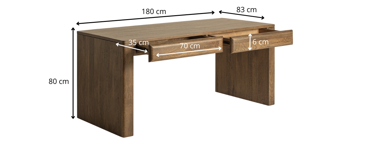 dimensions bureau en bois massif