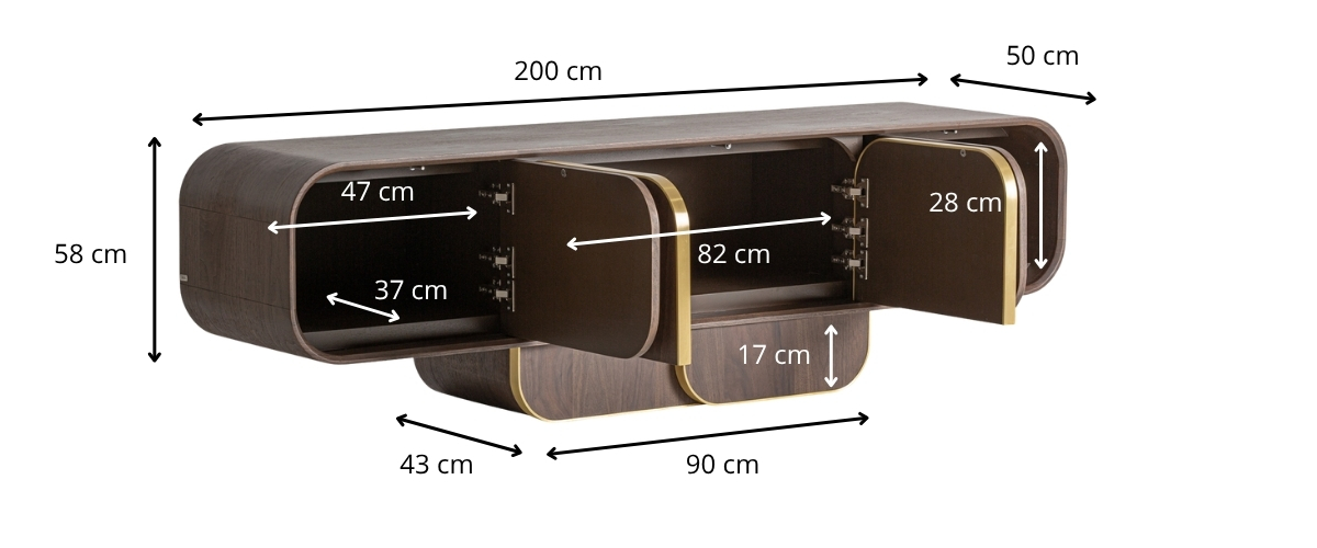 Dimensions du meuble tv bois 200 cm