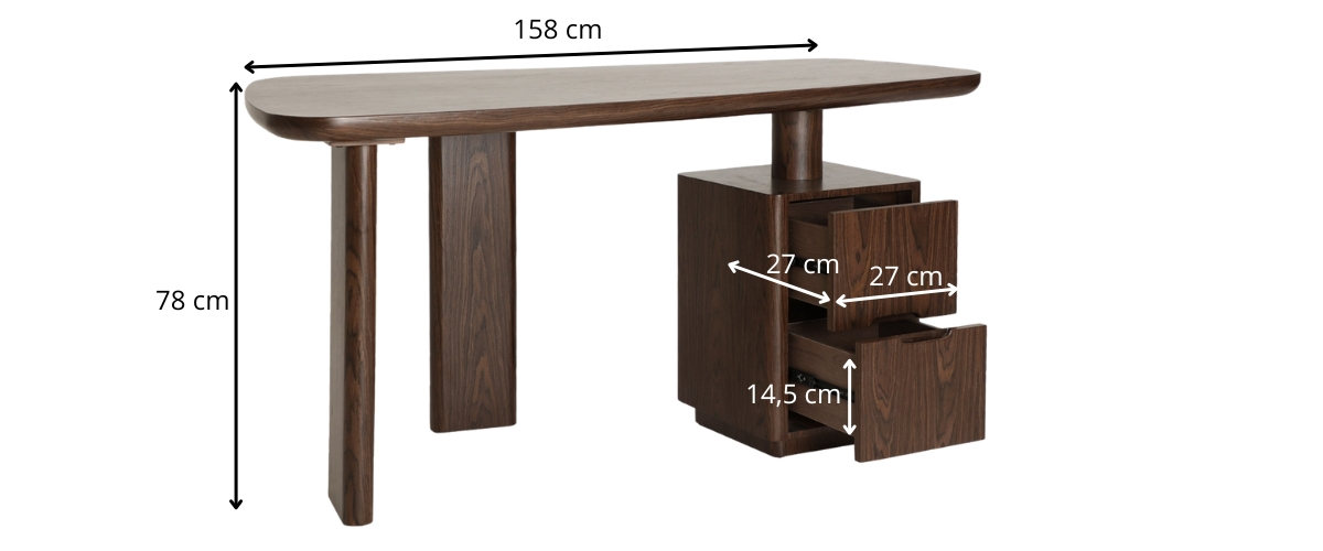 dimensions bureau en bois foncé
