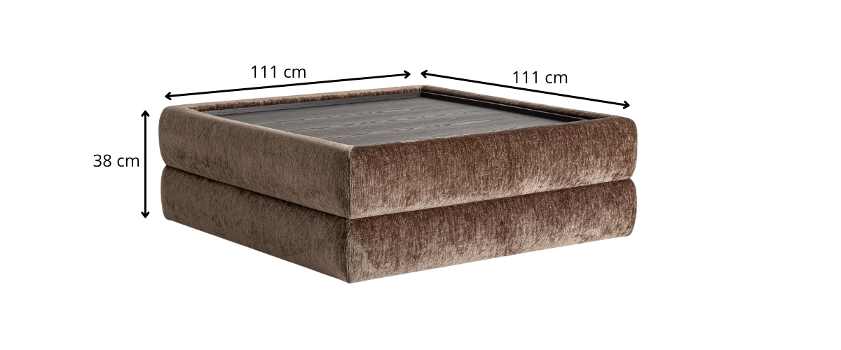 dimensions table basse carrée en tissu marron et bois foncé