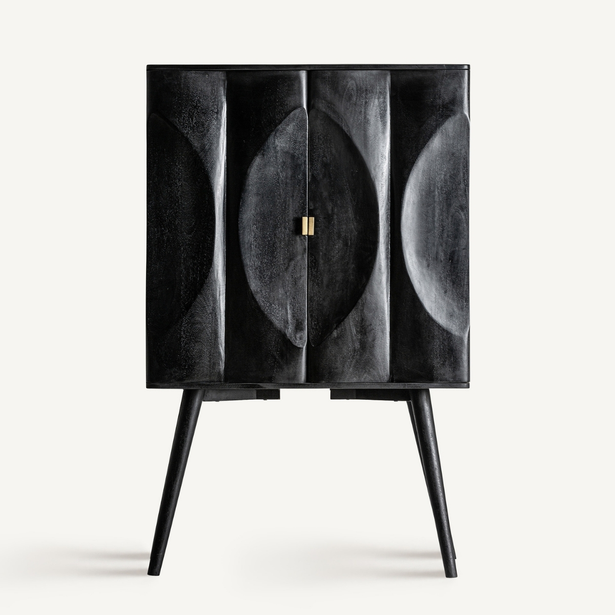 Armoire salon 2 portes en bois de manguier noir sculpté