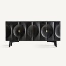 Buffet moderne en bois de manguie teinté noir et façades sculptées