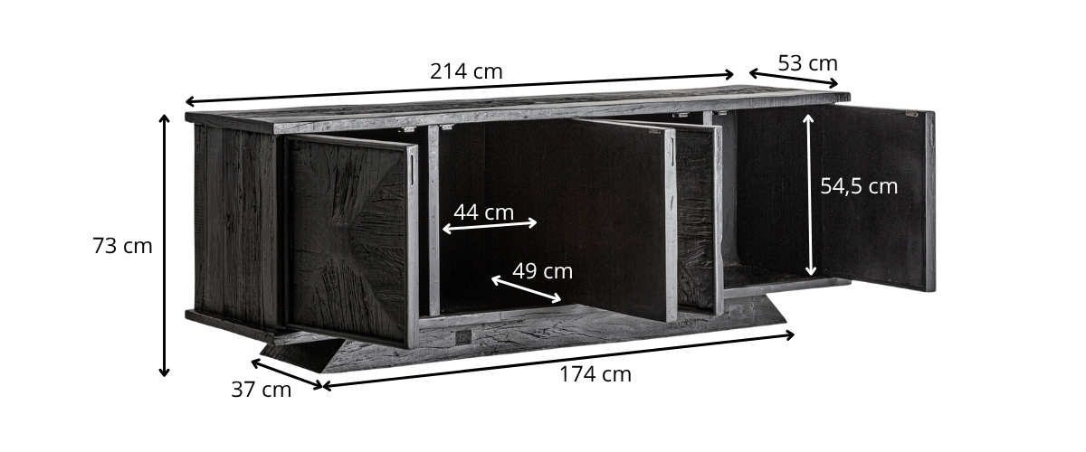 dimensions buffet bois recyclé noir haut de gamme