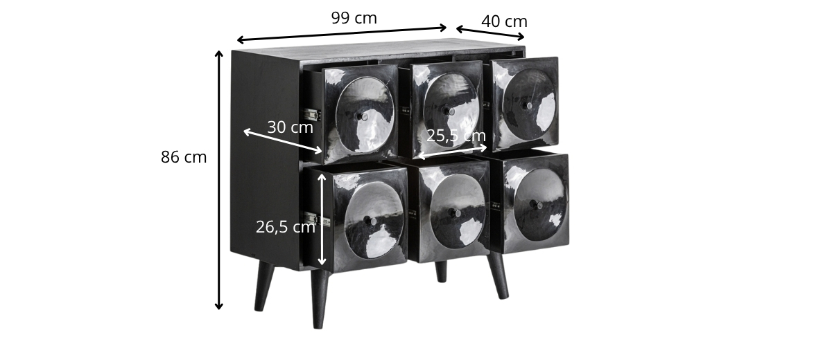 dimensions commode en bois noir brillant