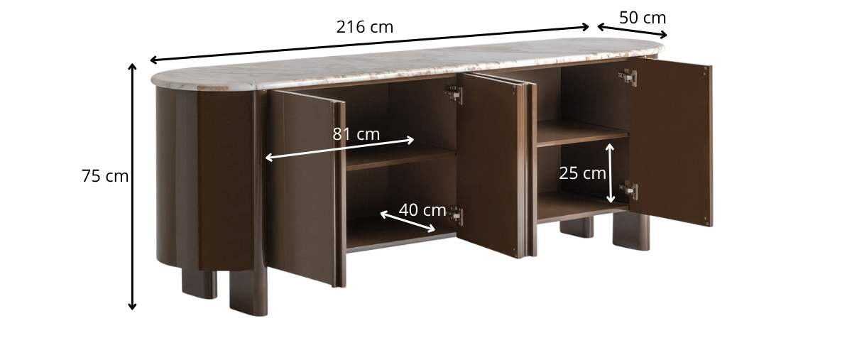 dimensions buffet haut de gamme marron et marbre