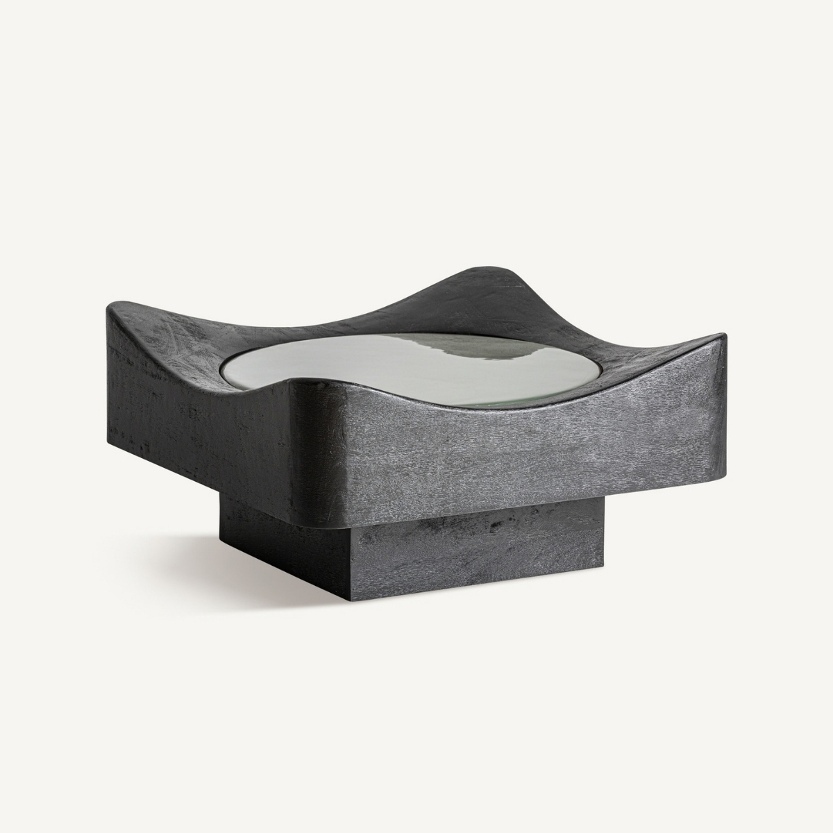 Table basse contemporaine noir et vert laqué forme carrée