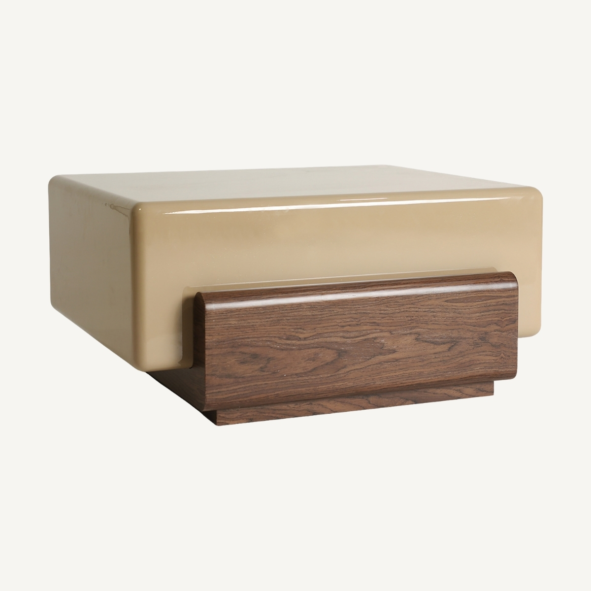 Table basse design beige et bois foncé 80 cm