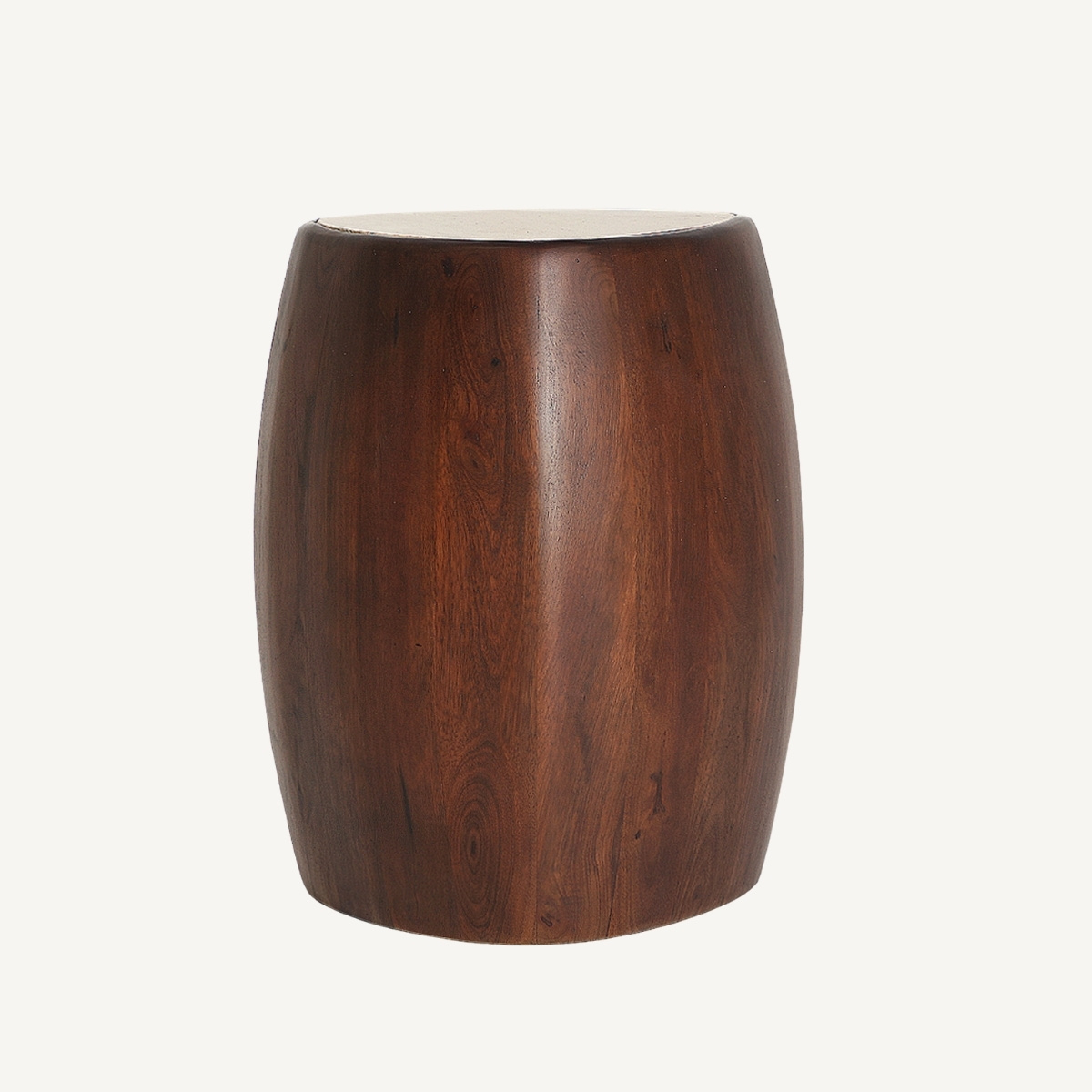 Table d'appoint en bois foncé et travertin