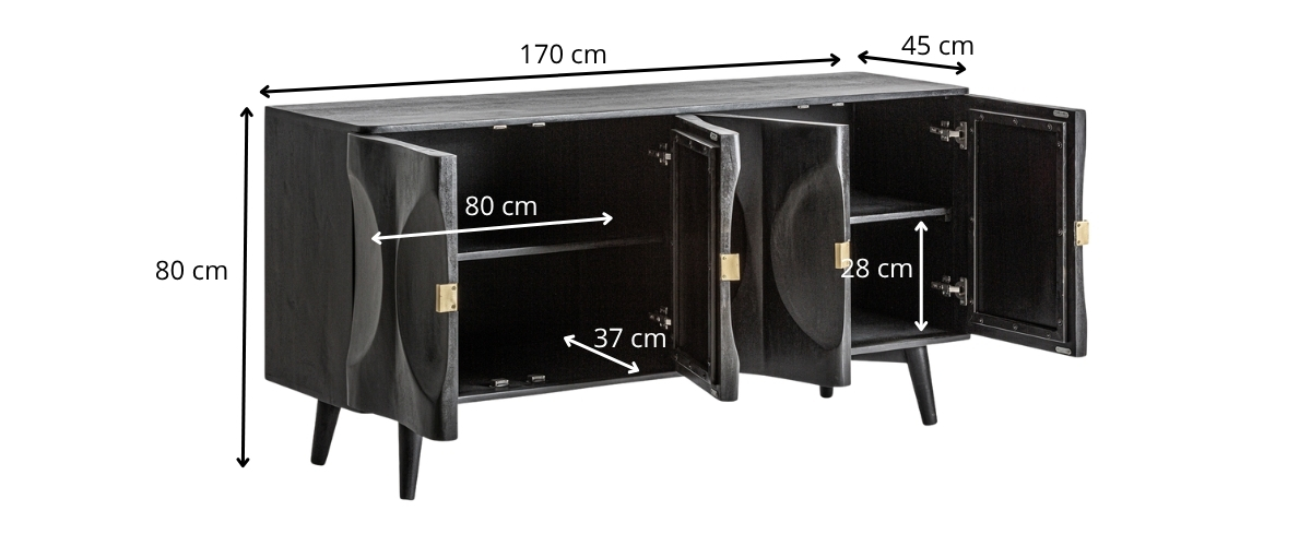 dimensions buffet contemporain en bois sculpté noir