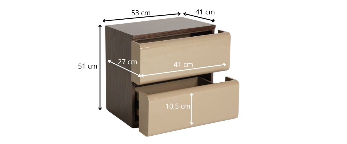 dimensions chevet beige laqué et bois
