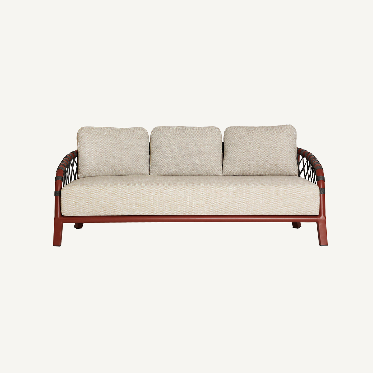 Canapé en tissu polyester beige et rouge 196 cm — vue principale