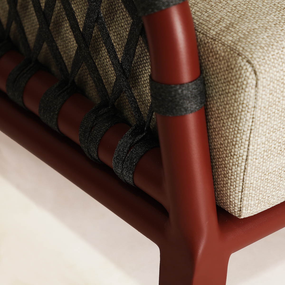 Canapé en tissu polyester beige et rouge 196 cm — vue complémentaire 3