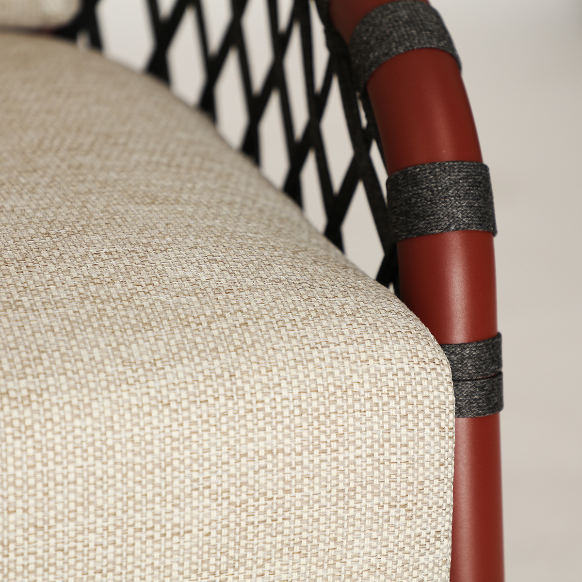 Canapé en tissu polyester beige et rouge 196 cm — vue complémentaire 4