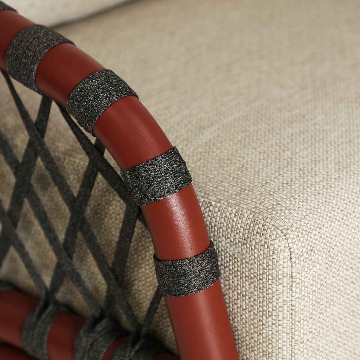 Fauteuil en tissu polyester beige et rouge 80 cm — vue complémentaire 4