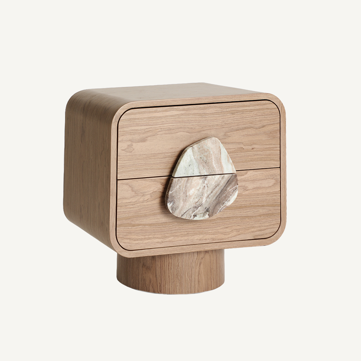 Table de nuit en placage de noyer beige et tons neutres 55 cm — vue complémentaire 2