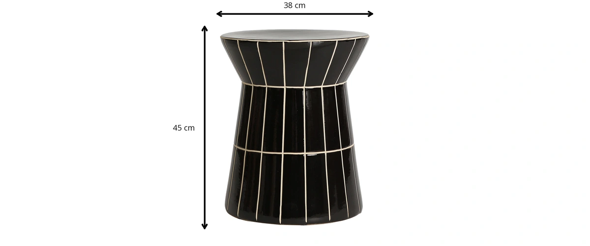 Dimensions - Table d’appoint en céramique noire 38 cm - L 38 x H 45 x P 38 cm
