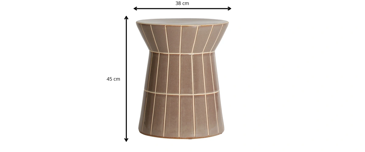 Dimensions - Table d’appoint en céramique marron 38 cm - L 38 x H 45 x P 38 cm