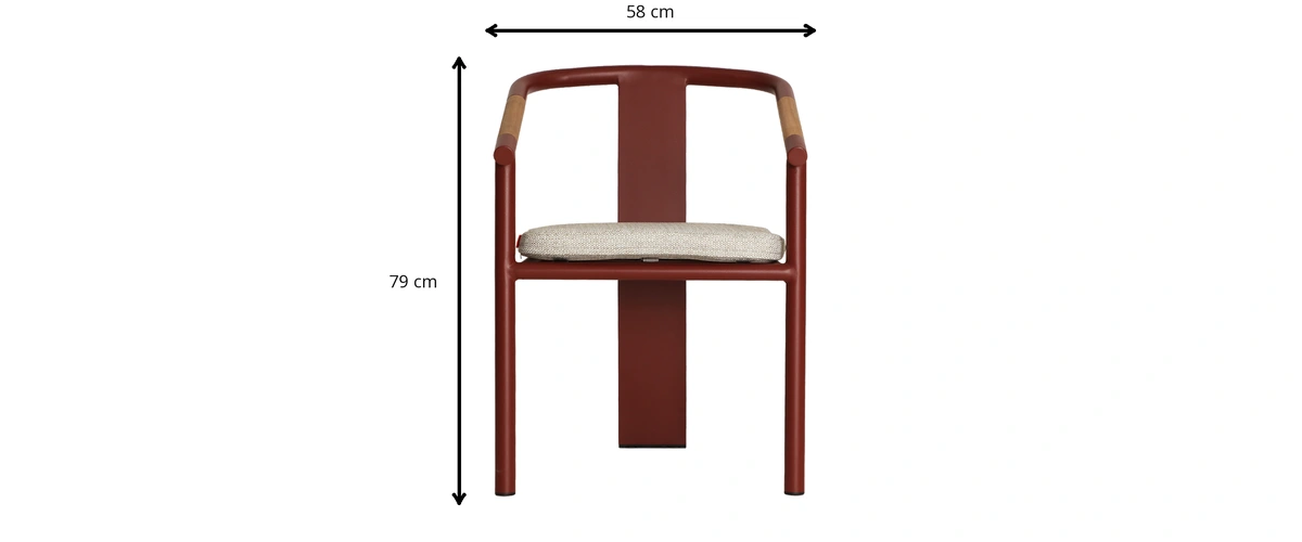 Dimensions - Chaise en tissu polyester beige et rouge 58 cm - L 58 x H 79 x P 61 cm